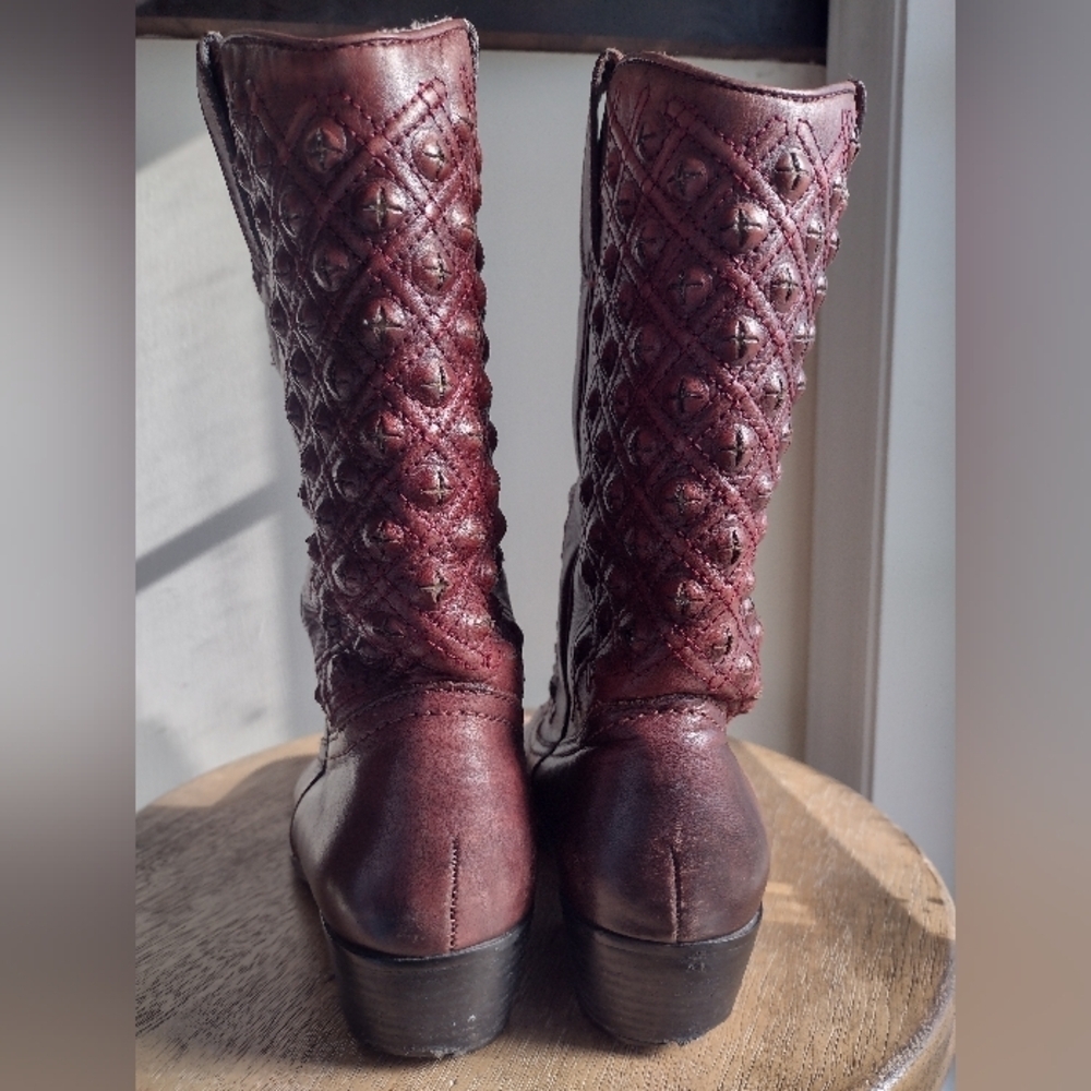 Lucky Brand Leather Madonna Studded Cowboy Cowgirl Grunge Moto Size 7 to 7.5 - Picture 6 of 12